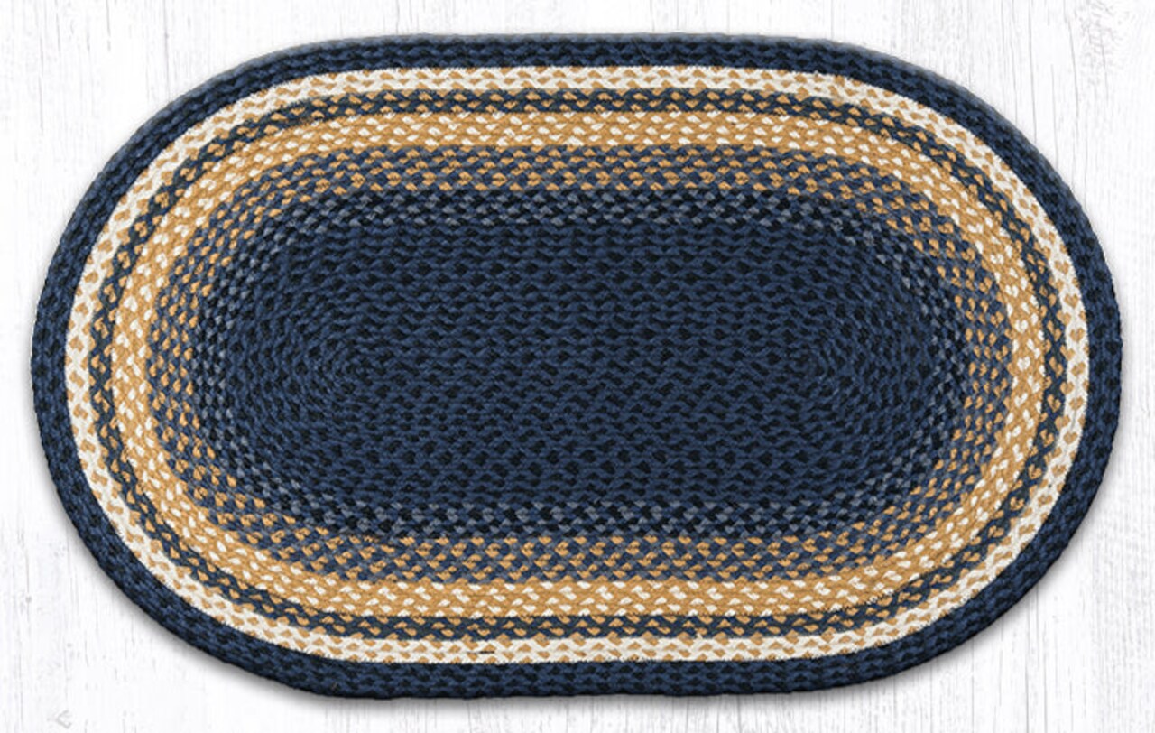 Earth Rugs C-79 Lt. Blue / Dk. Blue / Mustard Oval Braided Rug 27" x 45"